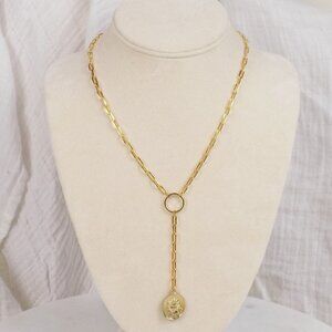 new with box lariat paperclip link chain lariat with disc coin charm pendant